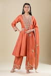 Buy_Matsya_Orange Silk Embroidery V-neck Anarkali Set _at_Aza_Fashions