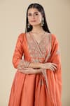 Buy_Matsya_Orange Silk Embroidery V-neck Anarkali Set _Online_at_Aza_Fashions