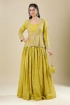 Buy_Matsya_Yellow Silk Embroidery Plunge , Round Jacket Skirt Set _at_Aza_Fashions
