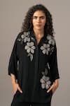 Namrata Joshipura_Black Georgette Embroidery Collared Moonflower Front Open Coord Set _at_Aza_Fashions