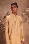 Shop_Label Niti Bothra_Ivory Silk, Mirrors, Nazakat Neckline Embroidered Kurta Set _at_Aza_Fashions