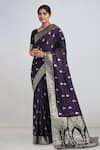 Naintara Bajaj Purple Zari Round Neck Woven Banarasi Saree With Blouse Online Naintara Bajaj_Purple Zari Round Neck Woven Banarasi Saree With Blouse _Online
