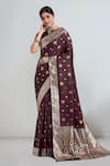 Buy Samyukta Singhania Maroon Silk Embroidery, Zari Round Neck Woven Banarasi Saree Set at Aza Fashions Buy_Samyukta Singhania_Maroon Silk Embroidery, Zari Round Neck Woven Banarasi Saree Set _at_Aza_Fashions