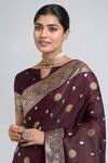 Samyukta Singhania Maroon Silk Embroidery, Zari Round Neck Woven Banarasi Saree Set at Aza Fashions Samyukta Singhania_Maroon Silk Embroidery, Zari Round Neck Woven Banarasi Saree Set _at_Aza_Fashions