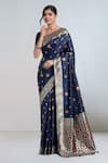 Buy_Samyukta Singhania_Blue Embroidery, Zari Round Neck Dark Woven Banarasi Saree With Blouse _at_Aza_Fashions