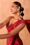 Mehak Murpana X AZA_Pink Crepe Embroidery Round Neck Floral Print Pre-draped Saree With Blouse 