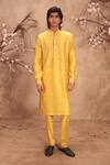Buy_Label Niti Bothra_Yellow Silk, Zari, Nazakat Applique Placket Work Kurta Set _at_Aza_Fashions