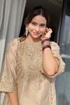 Saina Kapoor_Beige Chanderi Embroidery, Zari Round Neck Choga Set _at_Aza_Fashions
