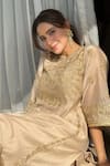 Shop_Saina Kapoor_Beige Chanderi Embroidery, Zari Round Neck Choga Set 