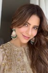 Saina Kapoor_Beige Chanderi Embroidery, Zari Round Neck Choga Set _Online