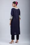 Shop_Prisho_Navy Chiffon Embroidery Round Neck Kurta Set _at_Aza_Fashions