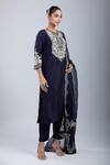 Buy_Prisho_Navy Chiffon Embroidery Round Neck Kurta Set 