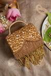 Shop Bhavna Kumar Gold Crystals, Tassels Embellished Boho Clutch at Aza Fashions Shop_Bhavna Kumar_Gold Crystals, Tassels Embellished Boho Clutch_at_Aza_Fashions