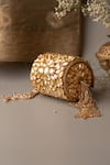 Shop_Bhavna Kumar_Gold Embroidery Kundan Embellished Half Round Clutch _at_Aza_Fashions