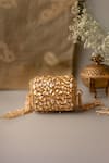 Bhavna Kumar_Gold Embroidery Kundan Embellished Half Round Clutch _Online_at_Aza_Fashions