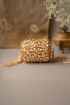 Buy_Bhavna Kumar_Gold Embroidery Kundan Embellished Half Round Clutch _Online_at_Aza_Fashions