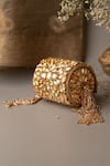 Shop_Bhavna Kumar_Gold Embroidery Kundan Embellished Half Round Clutch _Online_at_Aza_Fashions