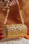 Bhavna Kumar_Gold Crystals Round Kundan Clutch _Online_at_Aza_Fashions