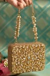 Buy_Bhavna Kumar_Gold Embroidery Kundan Box Clutch _at_Aza_Fashions