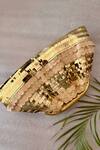 Shop Bhavna Kumar Beige Sequins Gold Crescent Moon Clutch at Aza Fashions Shop_Bhavna Kumar_Beige Sequins Gold Crescent Moon Clutch_at_Aza_Fashions