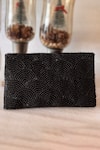Shop_Bhavna Kumar_Black Beads, Tassels Embroidered Scalloped Clutch _at_Aza_Fashions