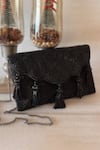 Bhavna Kumar_Black Beads, Tassels Embroidered Scalloped Clutch _Online_at_Aza_Fashions