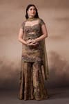 Buy_Falsa_Green Silk Satin, Tulle Sequins, Embroidery, Beads Round Tunic And Sharara Set _at_Aza_Fashions