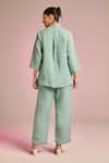 Shop_Kalista_Green Cotton, Linen Embroidery Collared Esha Shirt _at_Aza_Fashions