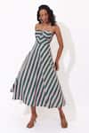 Aapro_Green Cotton Sweetheart Neck Esme Stripe Pattern Dress _Online_at_Aza_Fashions