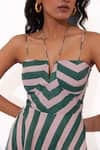 Aapro_Green Cotton Sweetheart Neck Esme Stripe Pattern Dress _at_Aza_Fashions