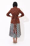 Shop_Aapro_Brown Cotton V-neck Wisteria Hand Block Printed Dress And Blazer Set _at_Aza_Fashions