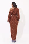Shop_Aapro_Brown Cotton One Shoulder Delia Wrap Dress _at_Aza_Fashions