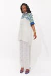 Shop_Aapro_Blue Cotton Embroidery Collared Liora Multi Colour Kaftan And Pant Set _at_Aza_Fashions