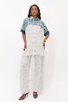 Buy_Aapro_Blue Cotton Embroidery Collared Liora Multi Colour Kaftan And Pant Set _at_Aza_Fashions