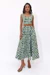 Buy_Aapro_Green Cotton Square Neck Elowen Hand Block Printed Dress _at_Aza_Fashions