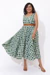 Shop_Aapro_Green Cotton Square Neck Elowen Hand Block Printed Dress _Online_at_Aza_Fashions