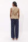 Shop_Aapro_Beige Cotton Embroidery Square Soraya Hand Block Printed Waistcoat And Pant Set _at_Aza_Fashions