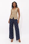 Aapro_Beige Cotton Embroidery Square Soraya Hand Block Printed Waistcoat And Pant Set _Online_at_Aza_Fashions