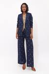 Buy_Aapro_Navy Cotton Aluna Multi Colour Hand Block Printed Blazer Set _at_Aza_Fashions
