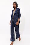 Shop_Aapro_Navy Cotton Aluna Multi Colour Hand Block Printed Blazer Set _at_Aza_Fashions