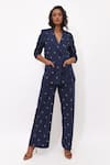 Buy_Aapro_Navy Cotton Rea Multi Colour Hand Block Printed Blazer Set _at_Aza_Fashions