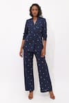 Shop_Aapro_Navy Cotton Rea Multi Colour Hand Block Printed Blazer Set _at_Aza_Fashions