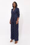 Aapro_Navy Cotton Rea Multi Colour Hand Block Printed Blazer Set _Online_at_Aza_Fashions