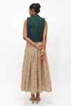 Shop_Aapro_Beige Cotton Round Neck, Selva Multi Colour Hand Block Printed Dress And Jacket _at_Aza_Fashions
