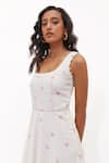 Aapro_White Cotton Square Neck Aralyn Multi Colour Fit And Flare Dress _Online_at_Aza_Fashions