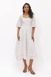 Buy_Aapro_White Cotton Square Neck Aralyn Multi Colour Fit And Flare Dress _at_Aza_Fashions