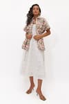 Buy_Aapro_White Cotton Embroidery Round Neck, Mariposa Multi Colour Dress And Kaftan Set _at_Aza_Fashions