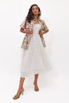 Shop_Aapro_White Cotton Embroidery Round Neck, Mariposa Multi Colour Dress And Kaftan Set _at_Aza_Fashions