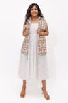 Aapro_White Cotton Embroidery Round Neck, Mariposa Multi Colour Dress And Kaftan Set _Online_at_Aza_Fashions