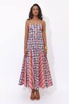 Shop_Aapro_Cotton Open Neck Briony Fit And Flare Block Printed Dress _at_Aza_Fashions